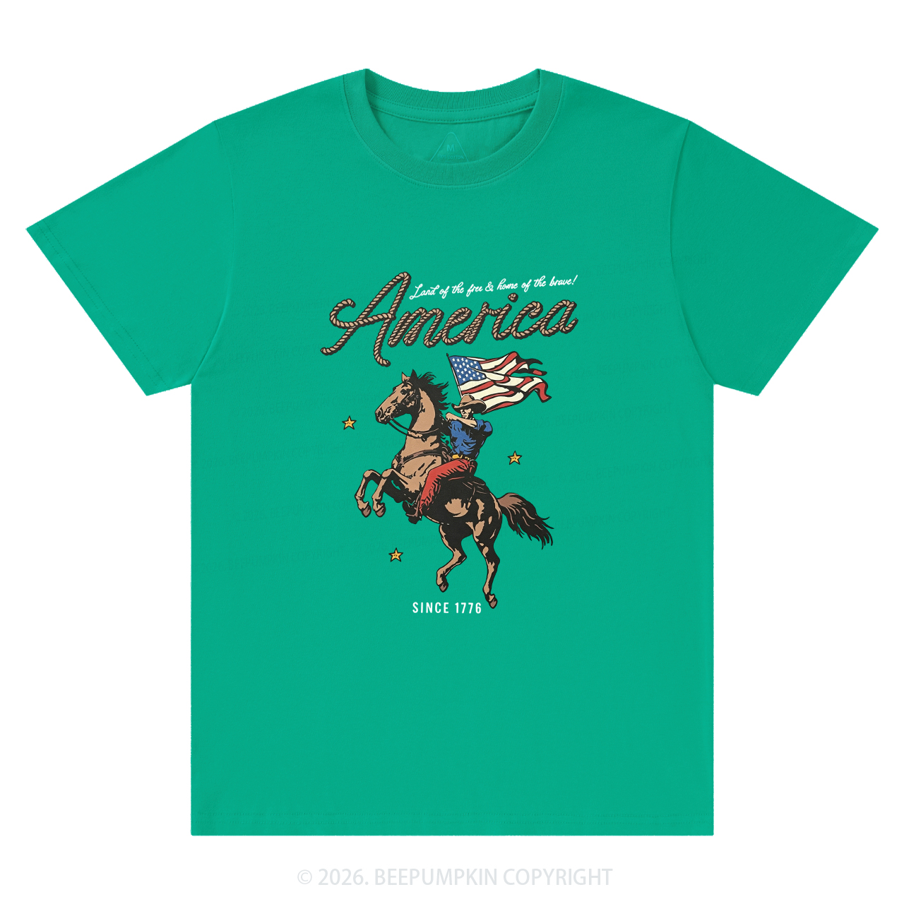 Western Cowboy Waving American Flag Retro T-Shirts