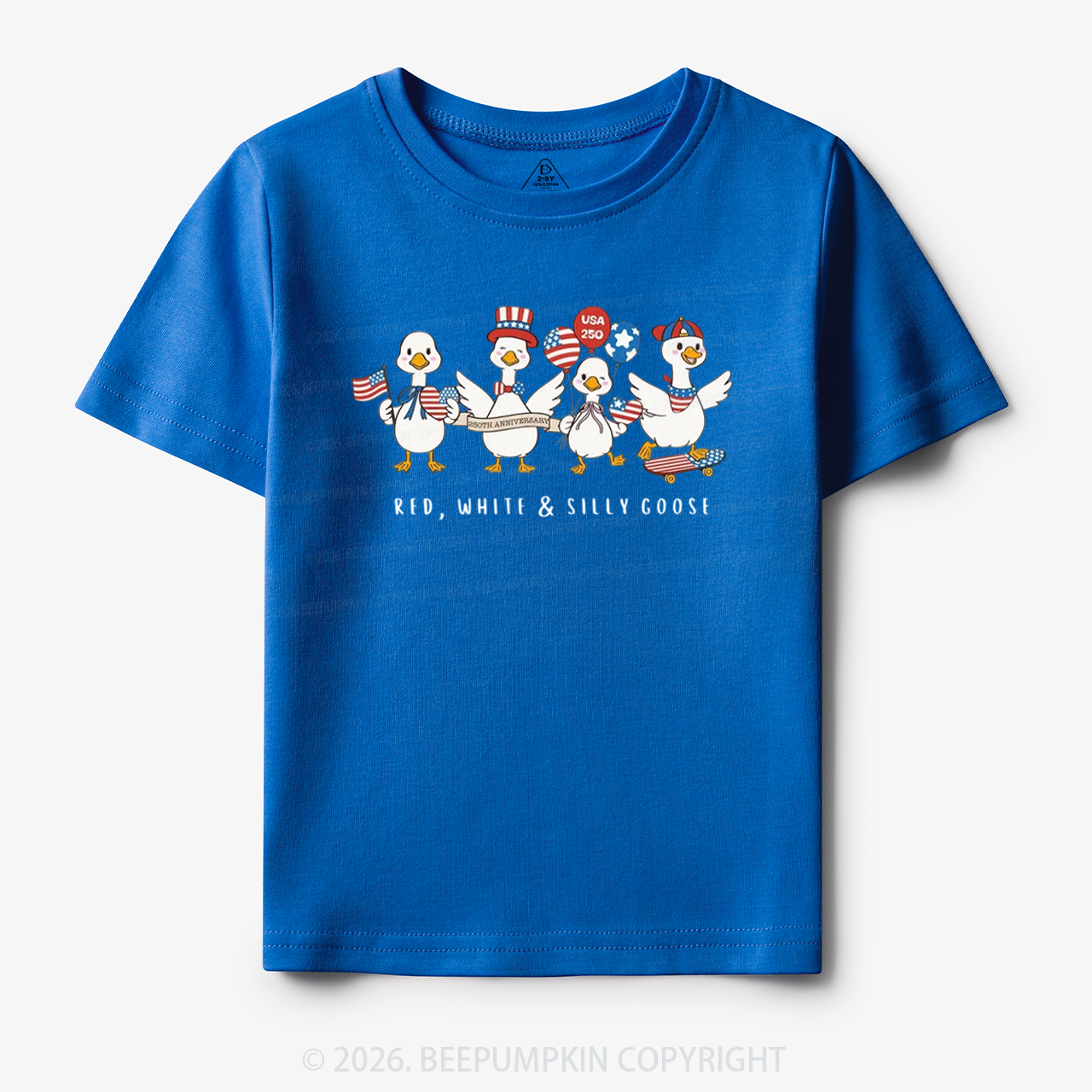Red White Silly Goose USA 250 Patriotic Toddler&Kid's Tees