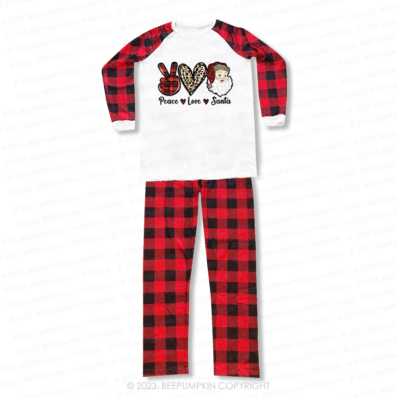 Christmas Peace Love Plaid Leopard Print Elements Matching Pajamas Beepumpkin