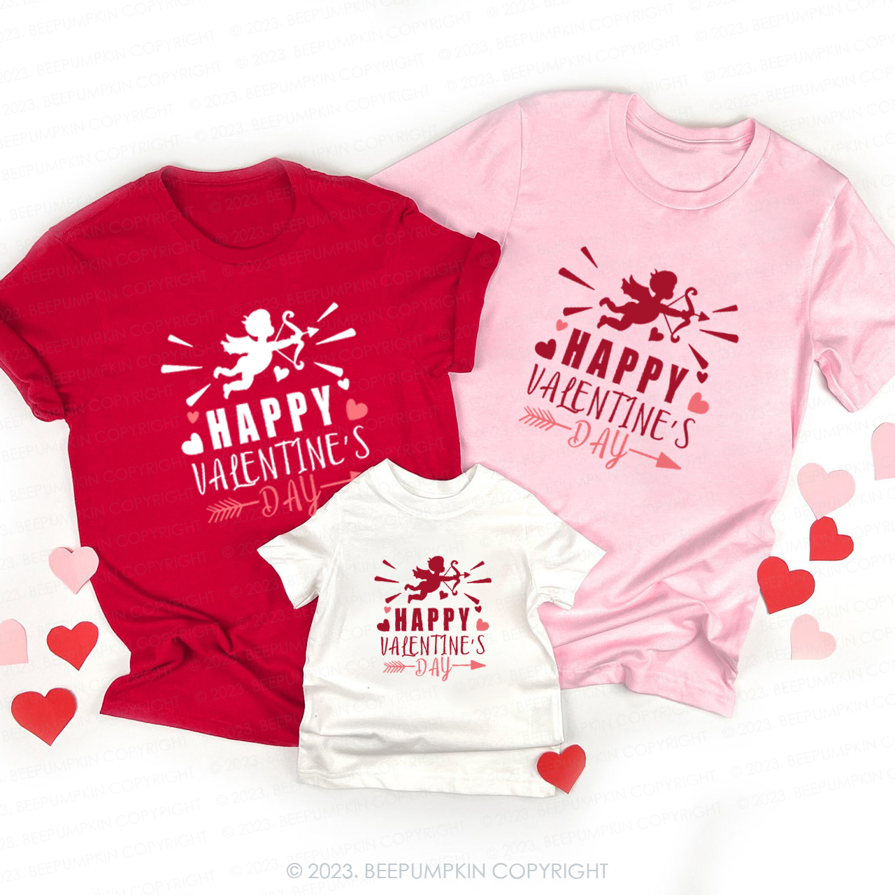 Happy Valentine Cupid Shoots an Arrow at Love Family Matching Shirts
