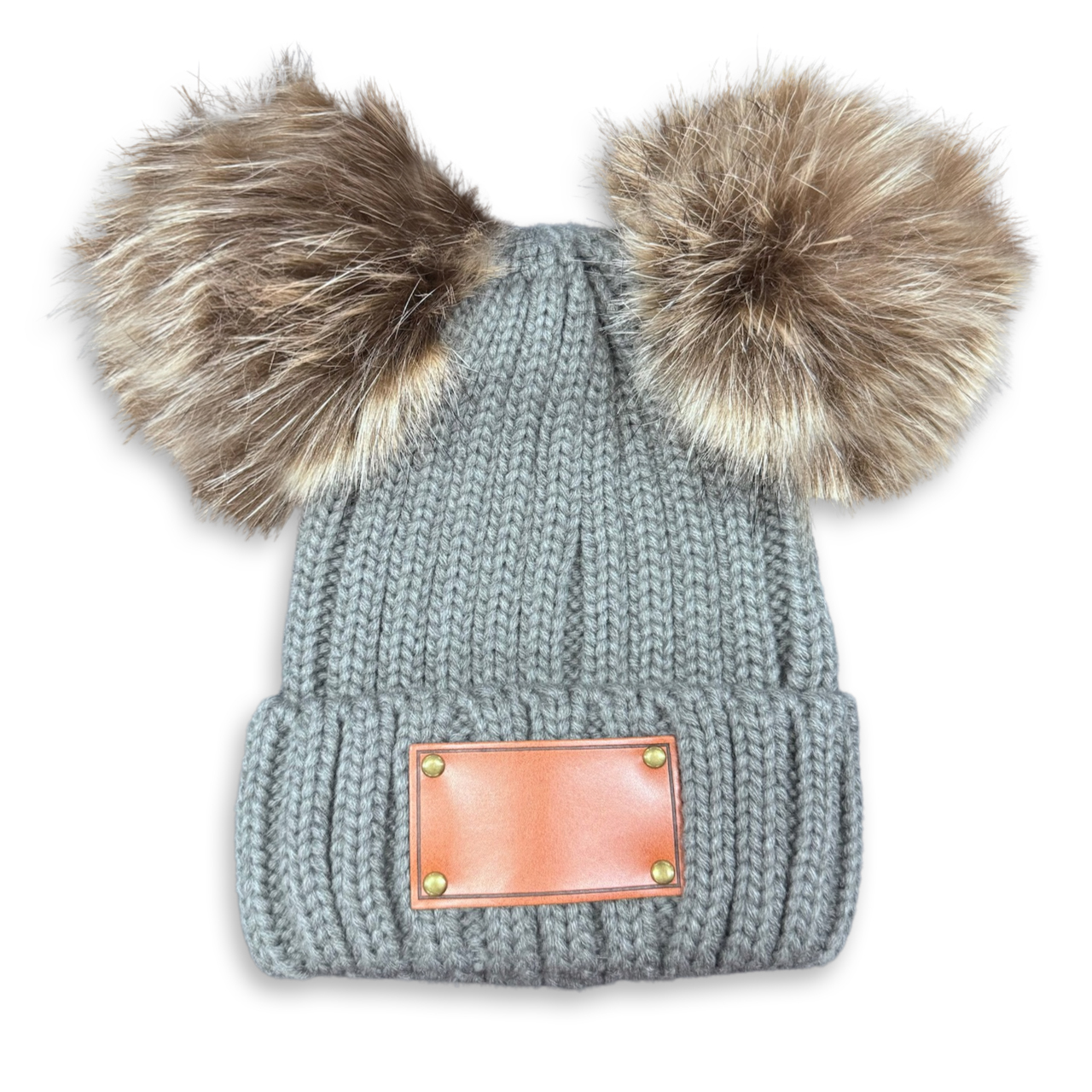 7 Colors Vegan Leather Patch Double PomPom Hat Sale-Beepumpkin™