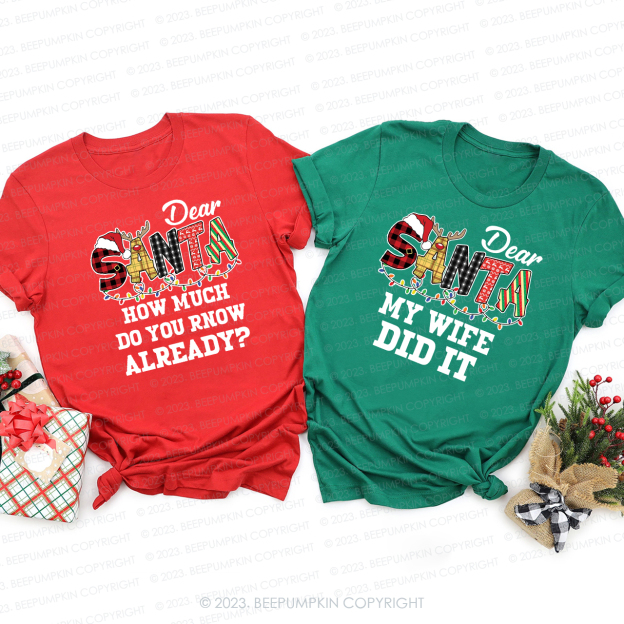 Dear Santa Spelling Design Christmas Matching Shirts