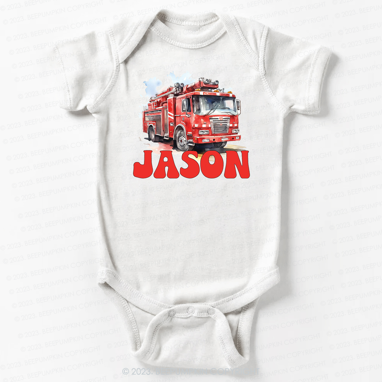 Personalized Name Firetruck Bodysuit For Baby
