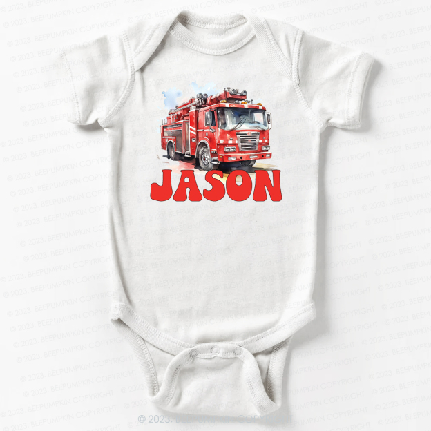 Personalized Name Firetruck Bodysuit For Baby