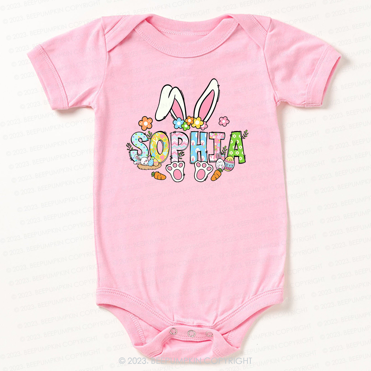 Flowers Personalized Name Easter Bodysuit For Baby