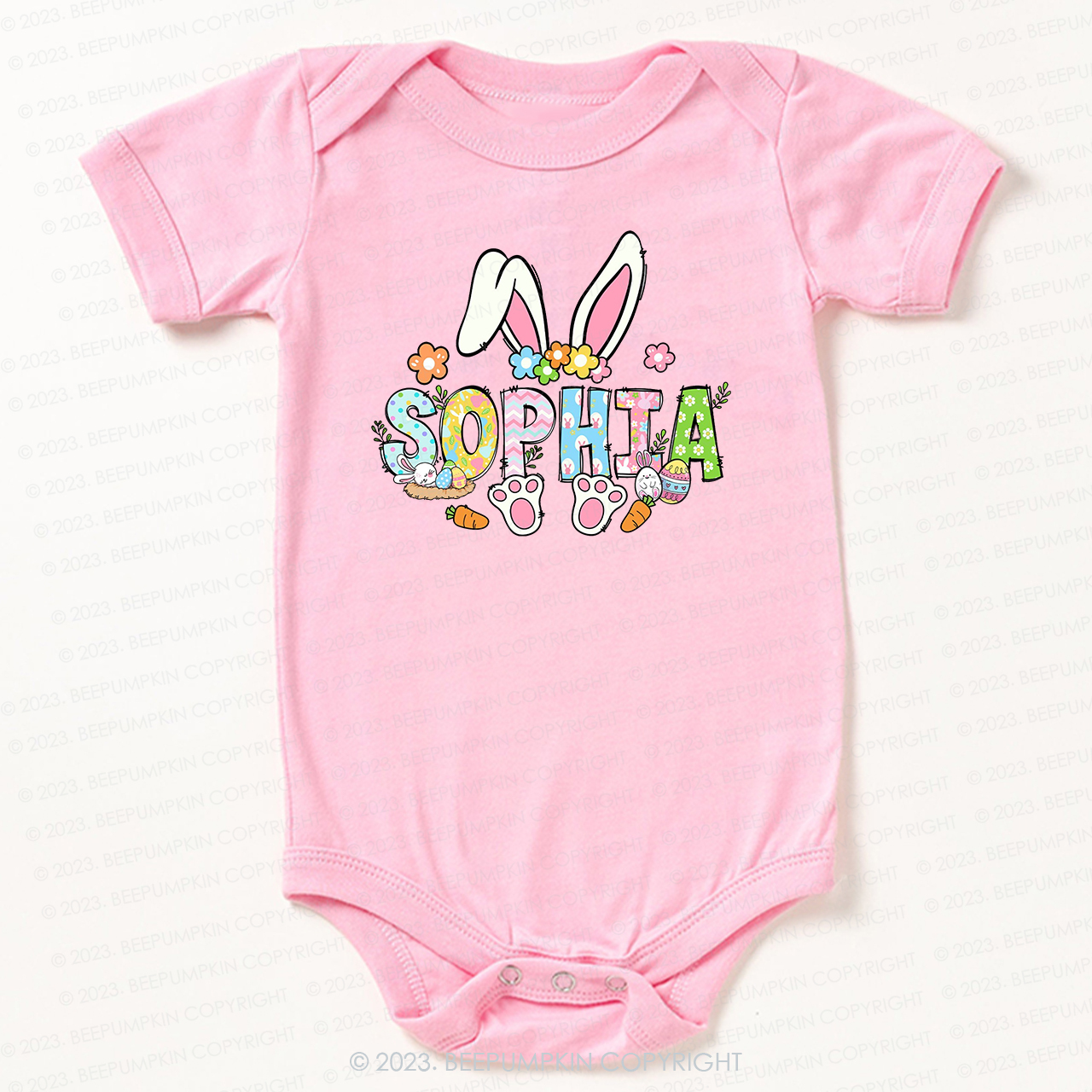 Flowers Personalized Name Easter Bodysuit For Baby