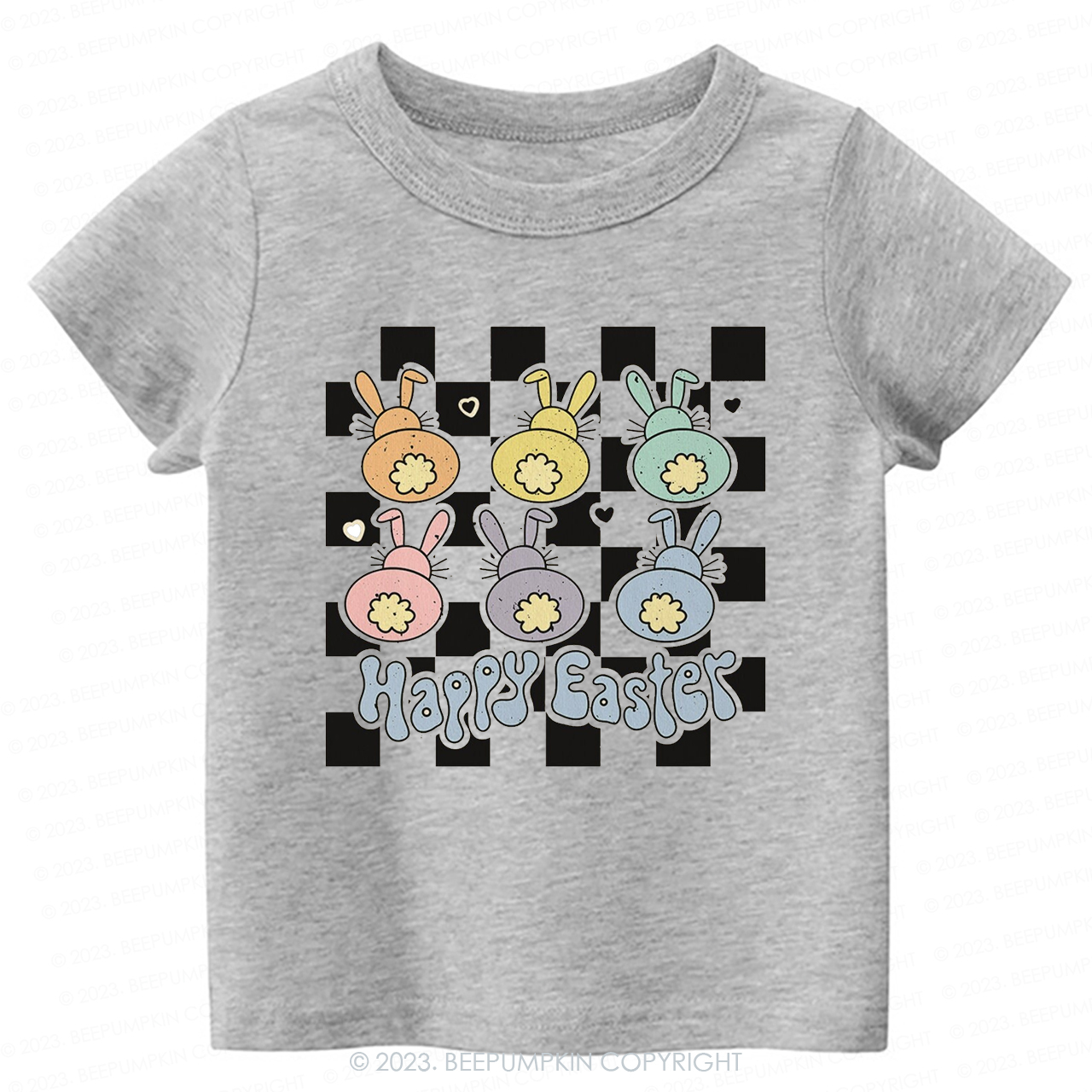 Happy Easter Checkered Bunnies-Toddler Tees