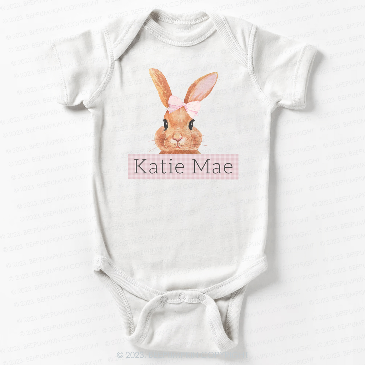 Pink Bunny Gingham Name Bodysuit For Baby