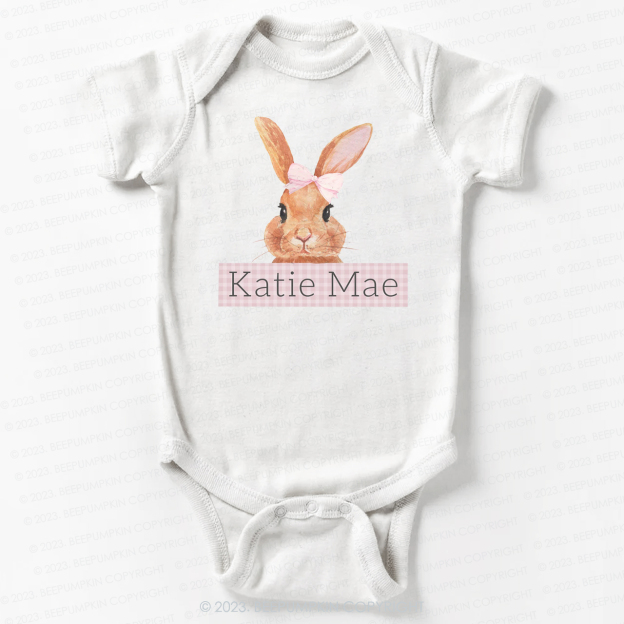 Pink Bunny Gingham Name Bodysuit For Baby