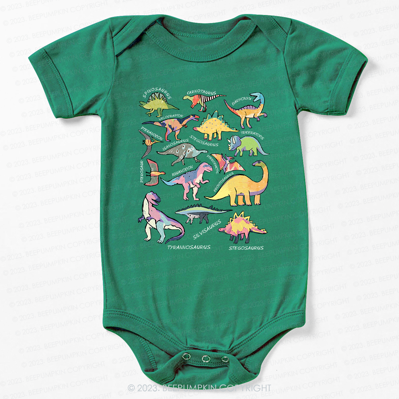 Retro Natural Baby Bodysuit - Types of Dinosaurs