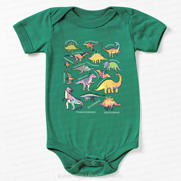 Retro Natural Baby Bodysuit - Types of Dinosaurs