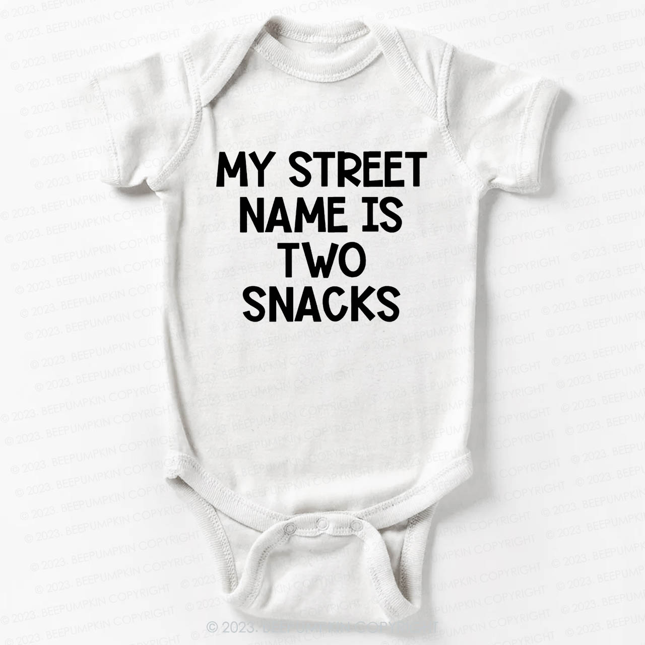 My Street Name Is Two Snacks Bodysuit For Baby