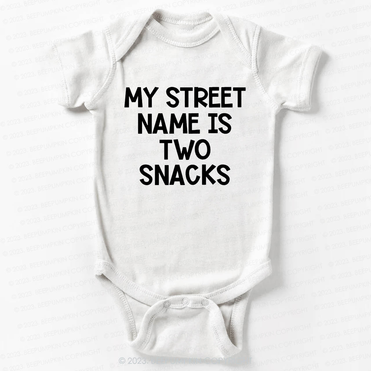 My Street Name Is Two Snacks Bodysuit For Baby