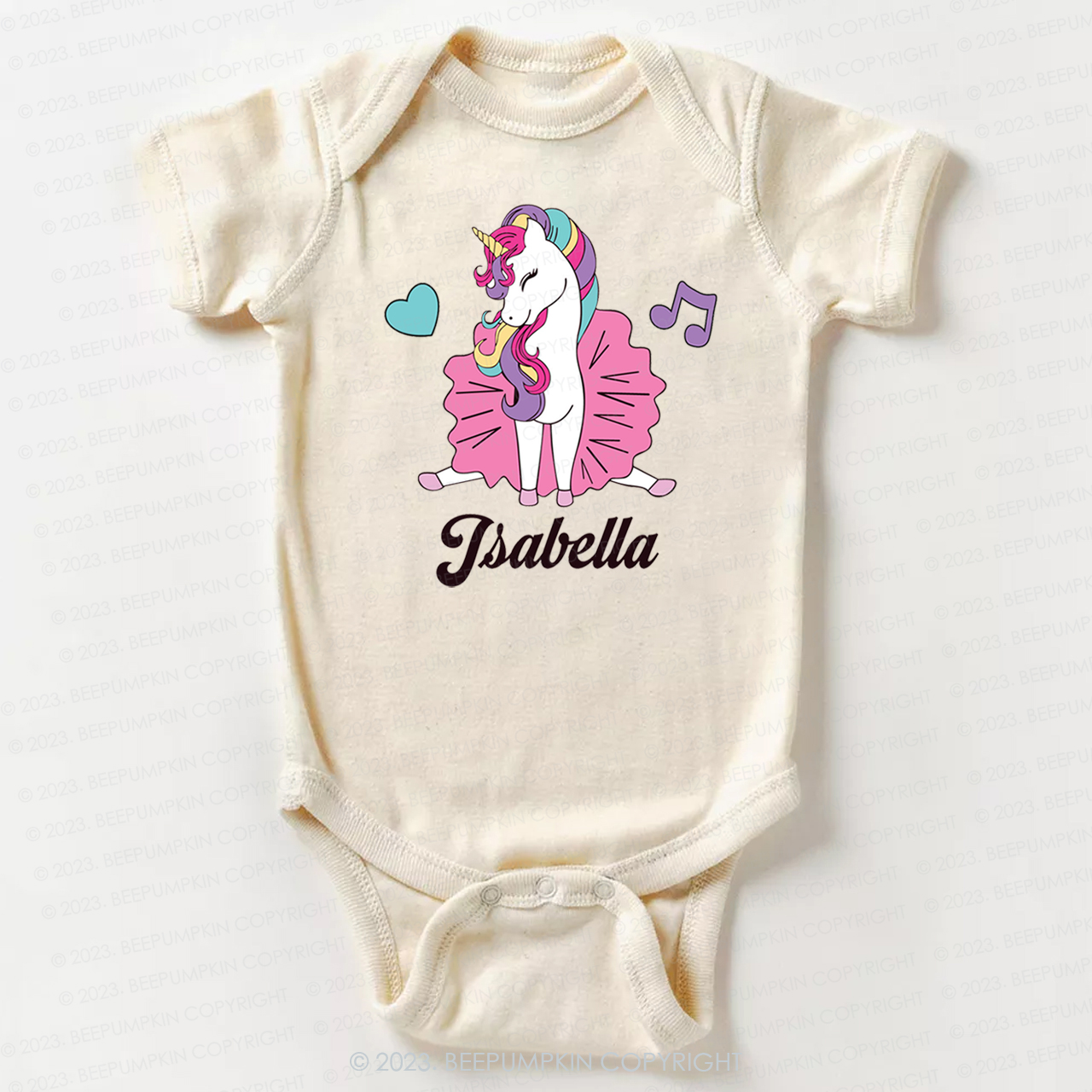 Unicorn Music Custom Name Bodysuit For Baby