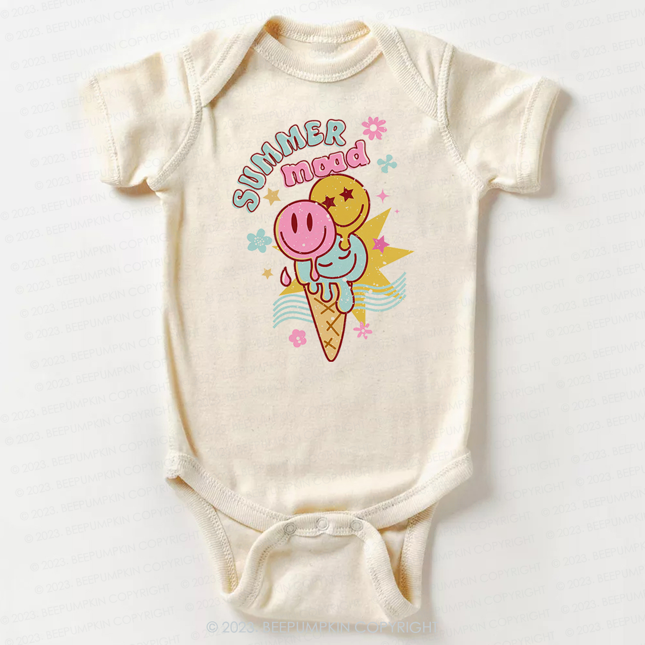 Summer Mood Ice Cream Happy Face Bodysuit For Baby