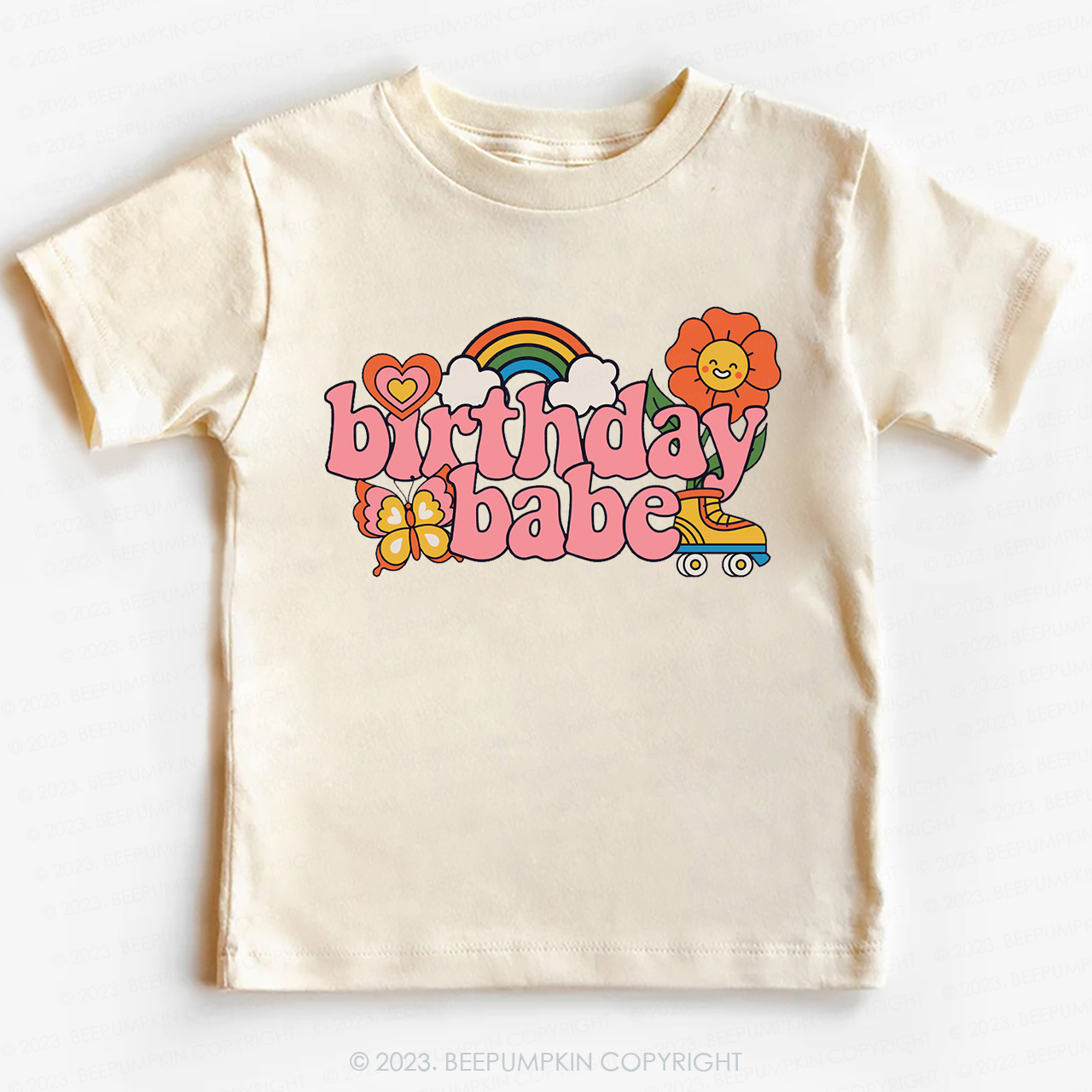 Pink Retro Birthday Babe Kids Shirt
