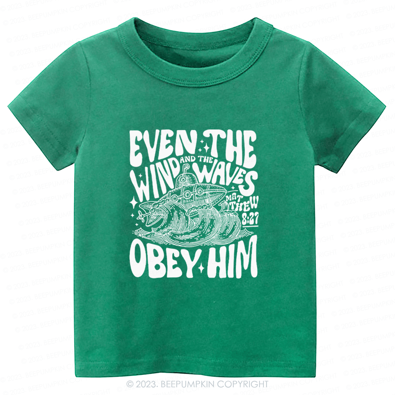 Even The Wind And The Waves Obey Him Natural Christian Jesus Kids Shirt