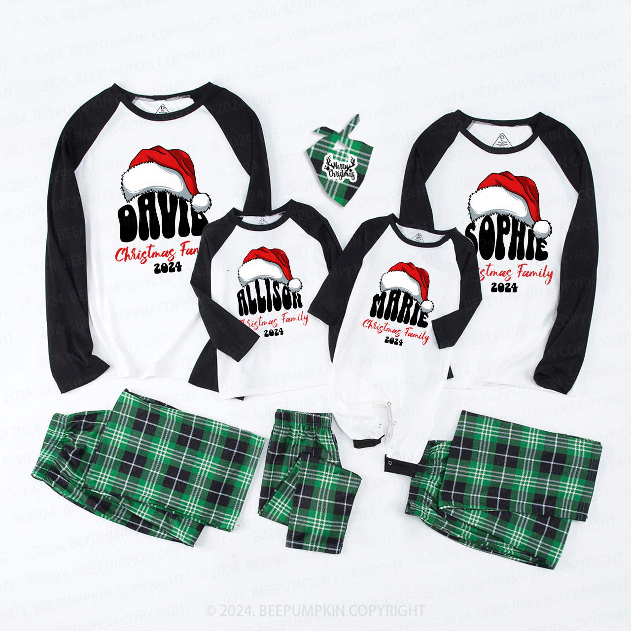 Personalized Red Hat And Name Family Matching Pajamas