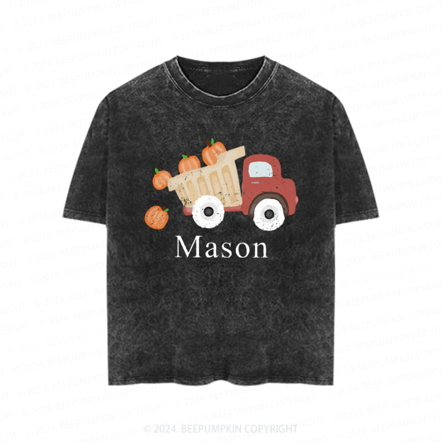 Personalized Pumpkin Truck Toddler&Kids Washed Tees          