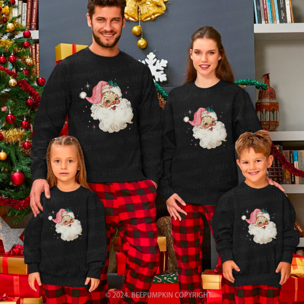 Retro Pink Santa Christmas  Family Christmas Sweatshirt
