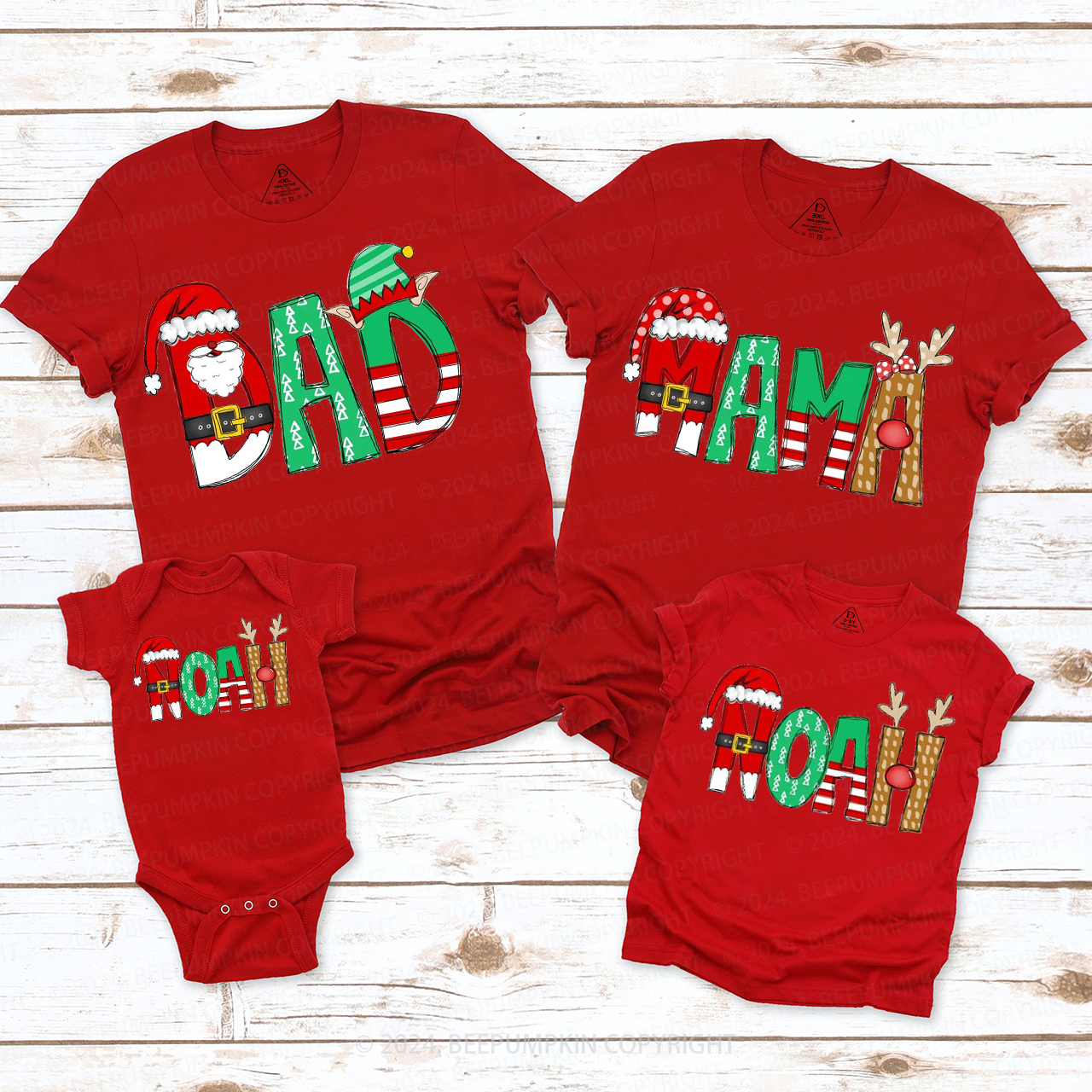 Personalized Cartoon Font Santa Family Matching T-Shirts Beepumpkin