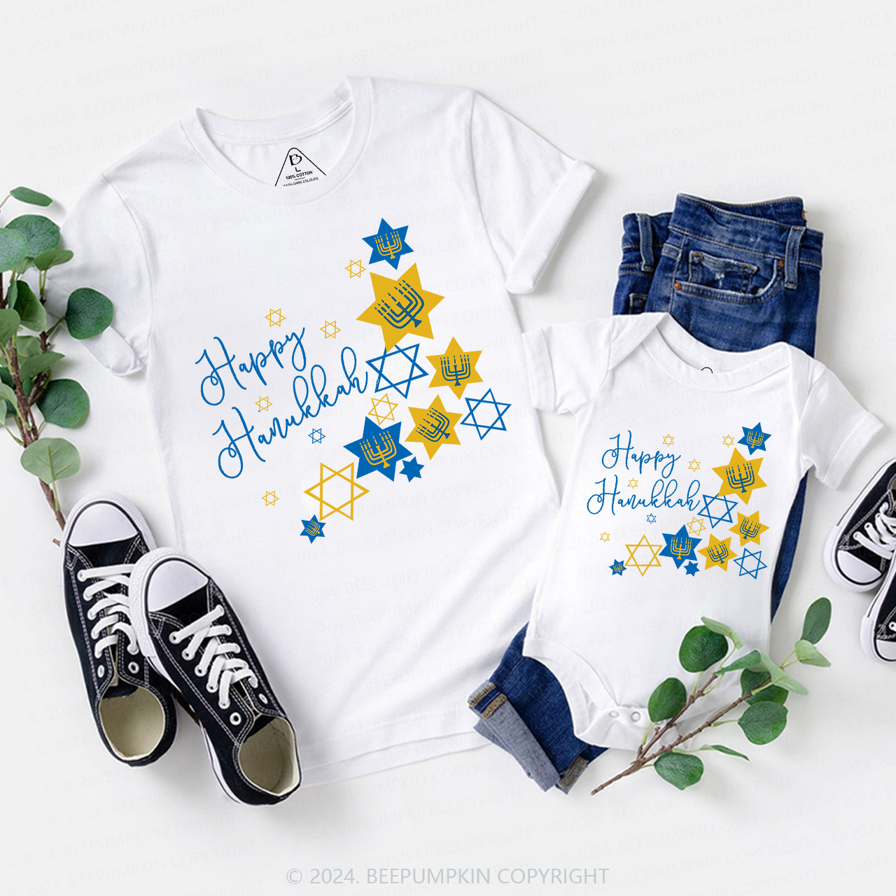 Happy Hanukkah Thoughts in Candlelight Family T-Shirts Beepumpkin