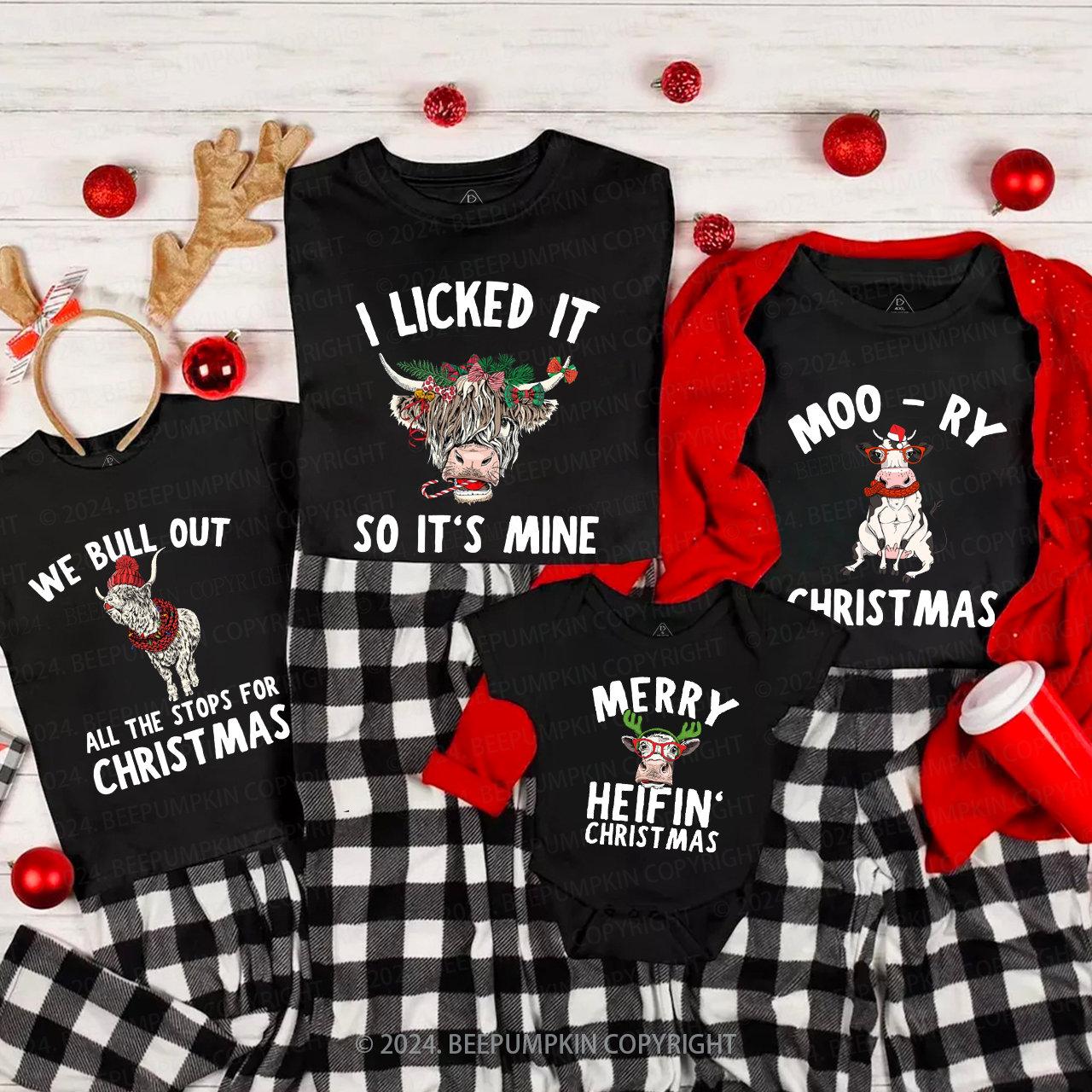 Cow Farm Christmas Group Family Matching T-Shirts Beepumpkin