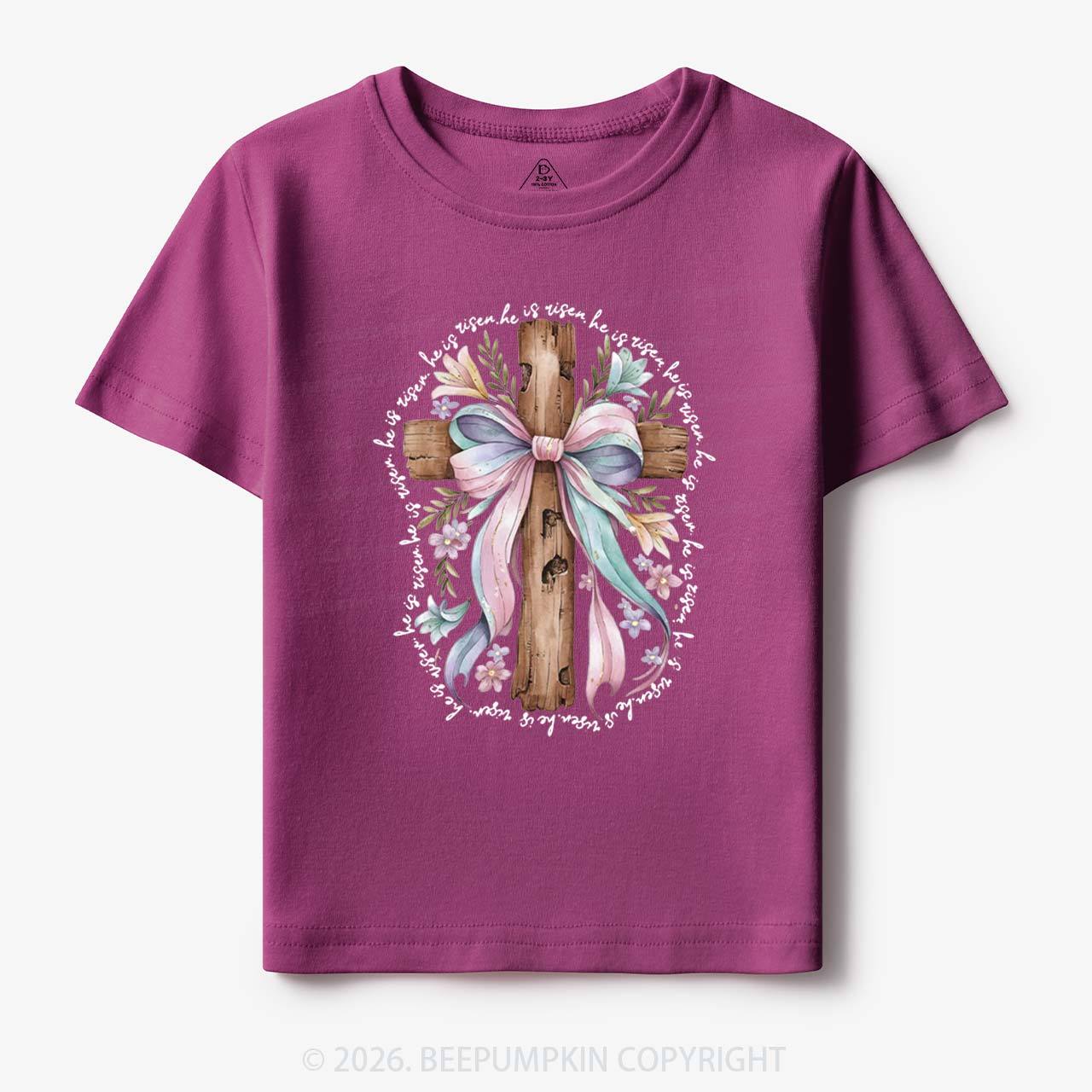 He Is Risen Soft Pastel Cross Toddler&Kids Tees