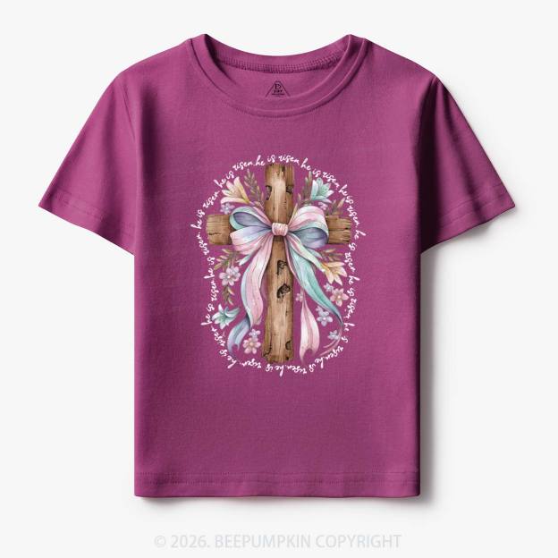He Is Risen Soft Pastel Cross Toddler&Kids Tees