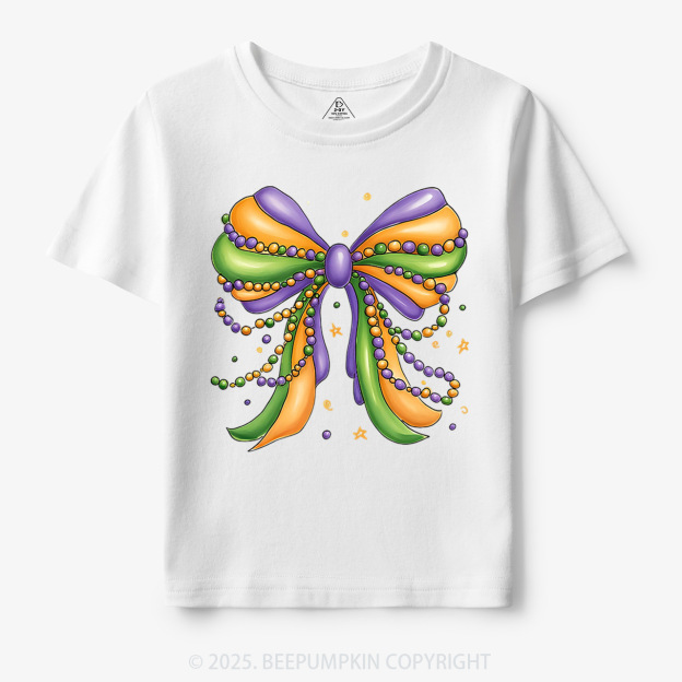 Mardi Gras Ribbon Bow Toddler&Kid's Tees Beepumpkin