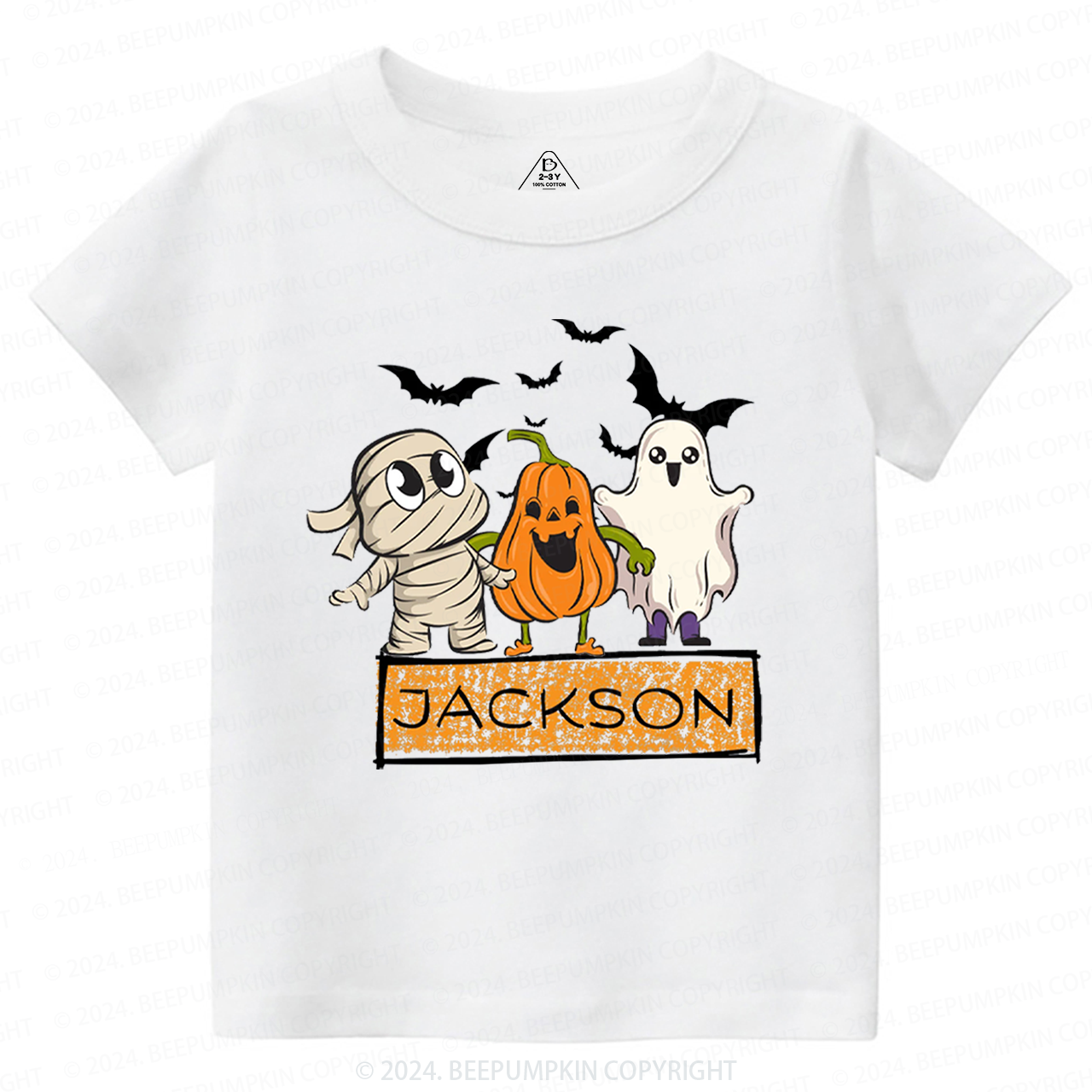Personalized Name Halloween Bandage Ghost Toddler&Kids Tees 