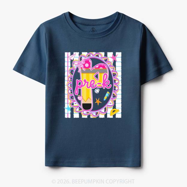Personalized Pink Gingham Stripes Back To School Toddler&Kid's Tees