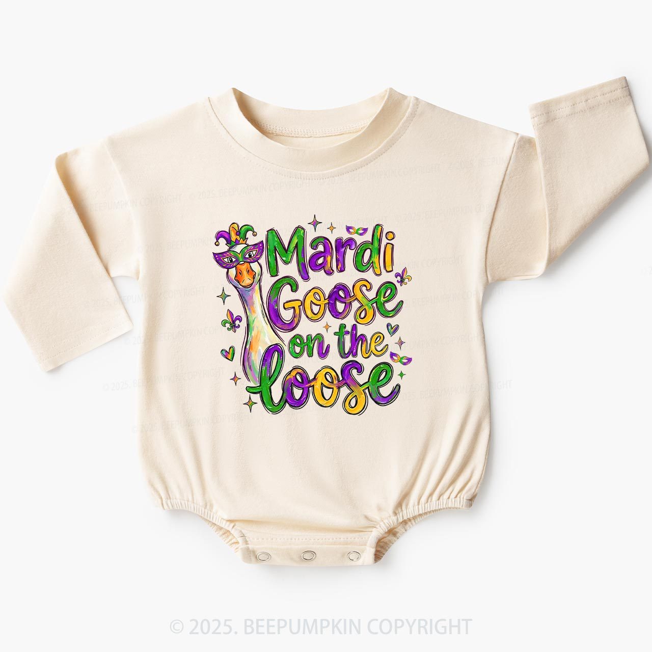 Mardi Gras Goose Baby Bubble Romper Beepumpkin