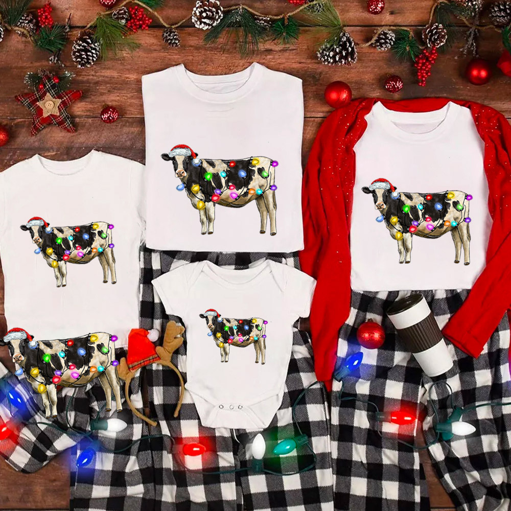 Christmas Light&Cow Family Matching Shirt