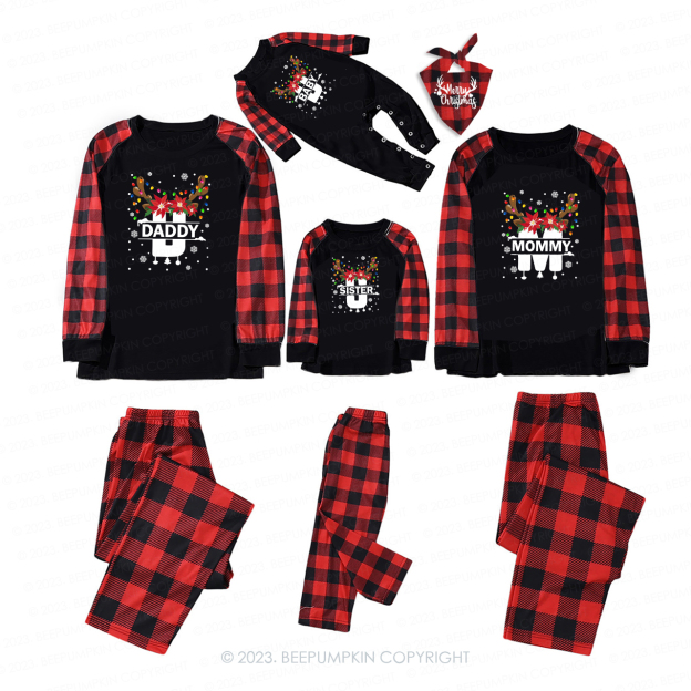 Monogrammed Full of Christmas Lights Antler Matching Pajamas Beepumpkin