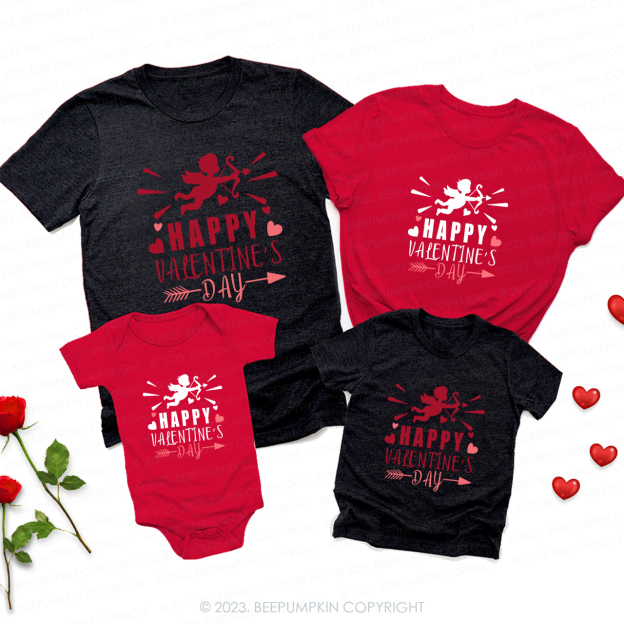 Happy Valentine Cupid Shoots an Arrow at Love Family Matching Shirts