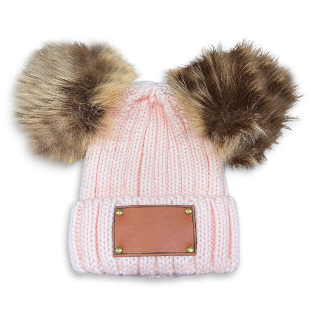 7 Colors Vegan Leather Patch Double PomPom Hat 
