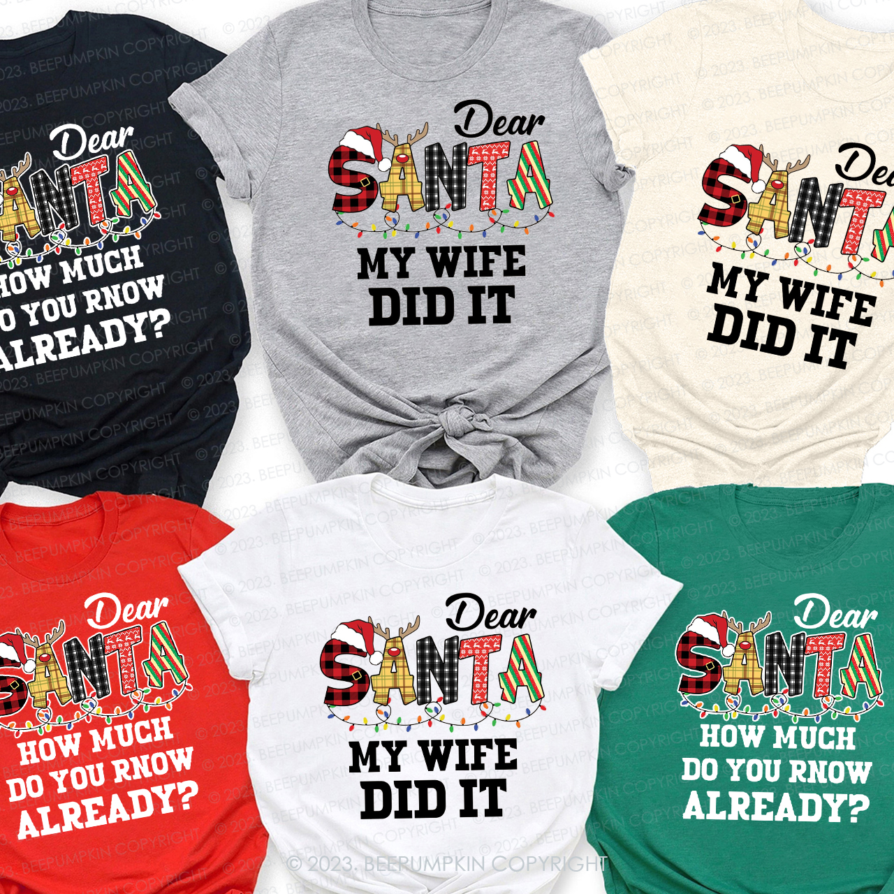 Dear Santa Spelling Design Christmas Matching Shirts