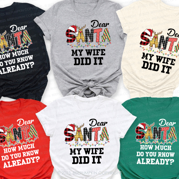 Dear Santa Spelling Design Christmas Matching Shirts
