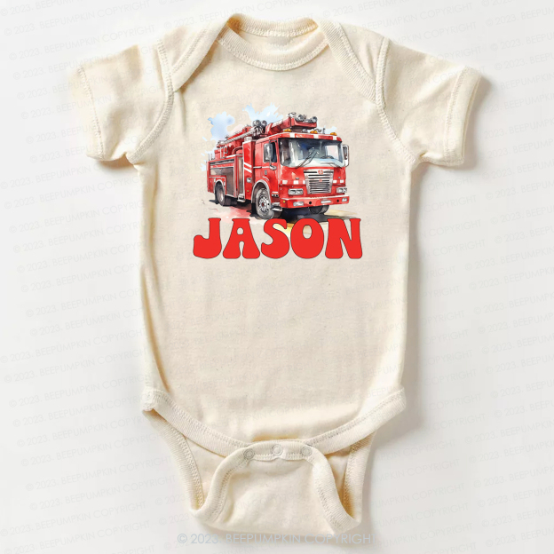 Personalized Name Firetruck Bodysuit For Baby