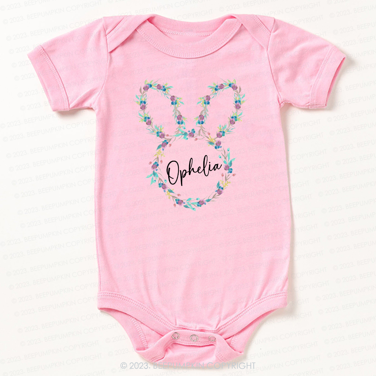Floral Bunny Head Easter Bodysuit For Baby