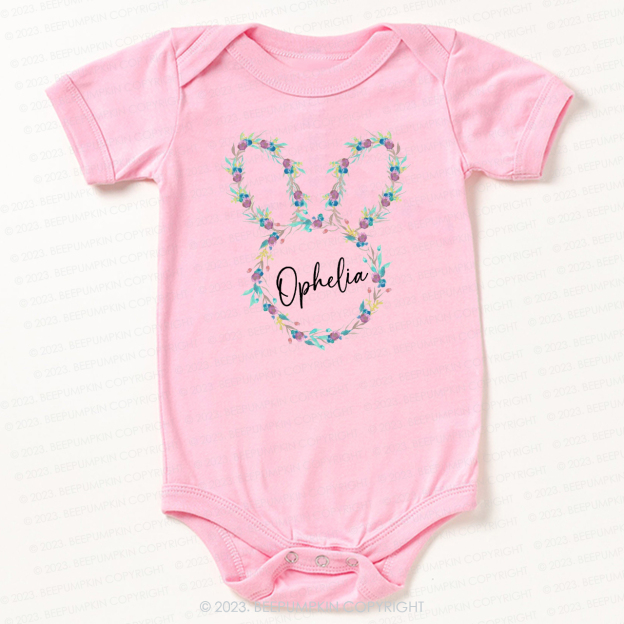 Floral Bunny Head Easter Bodysuit For Baby