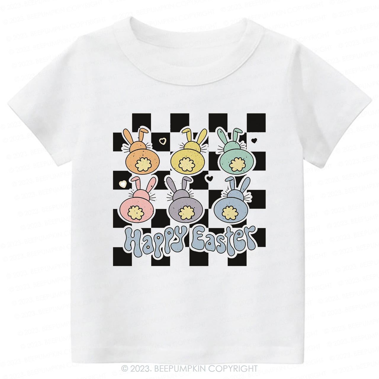 Happy Easter Checkered Bunnies-Toddler Tees