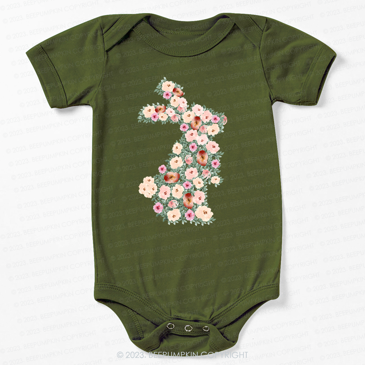 Spring Floral Bunny Easter Bodysuit For Baby