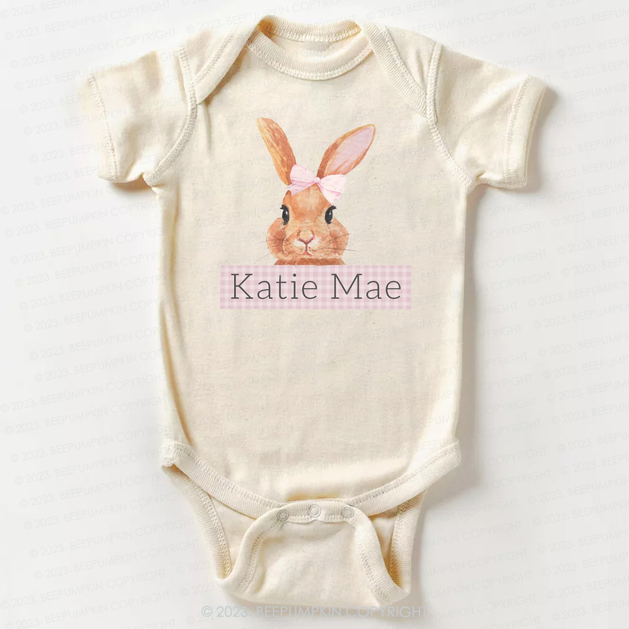 Pink Bunny Gingham Name Bodysuit For Baby