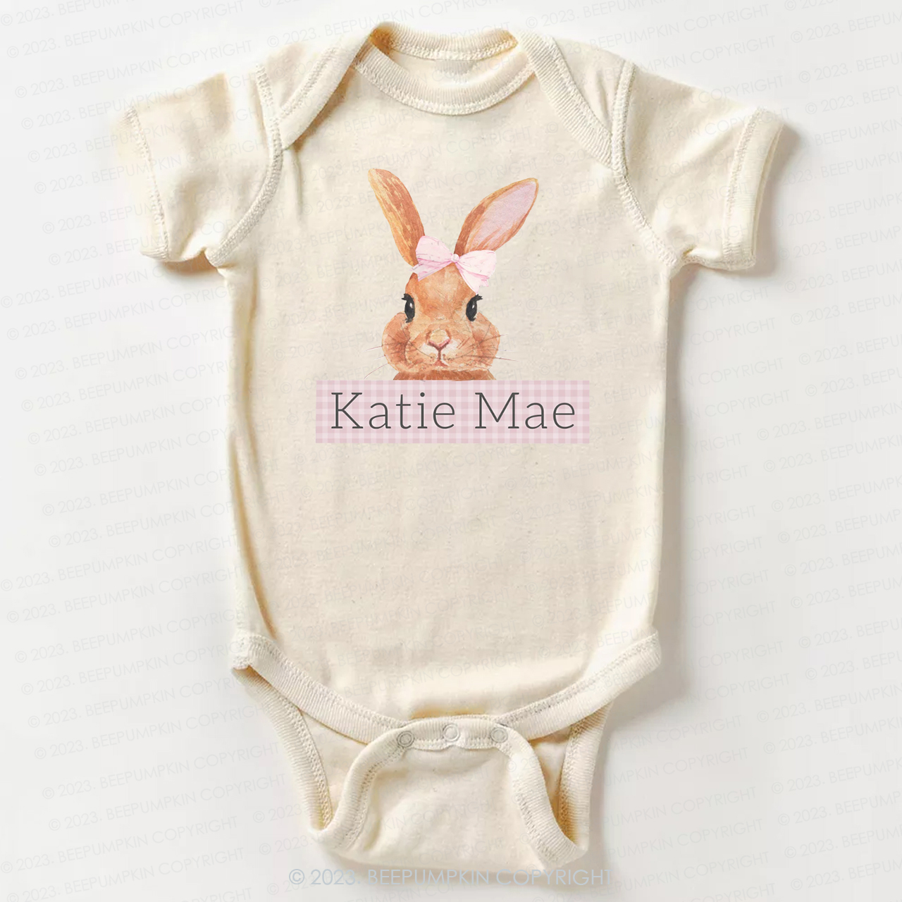 Pink Bunny Gingham Name Bodysuit For Baby