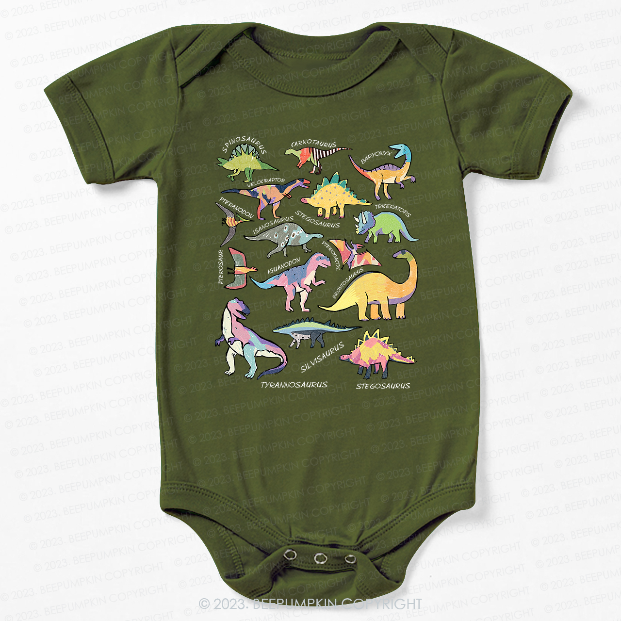 Retro Natural Baby Bodysuit - Types of Dinosaurs