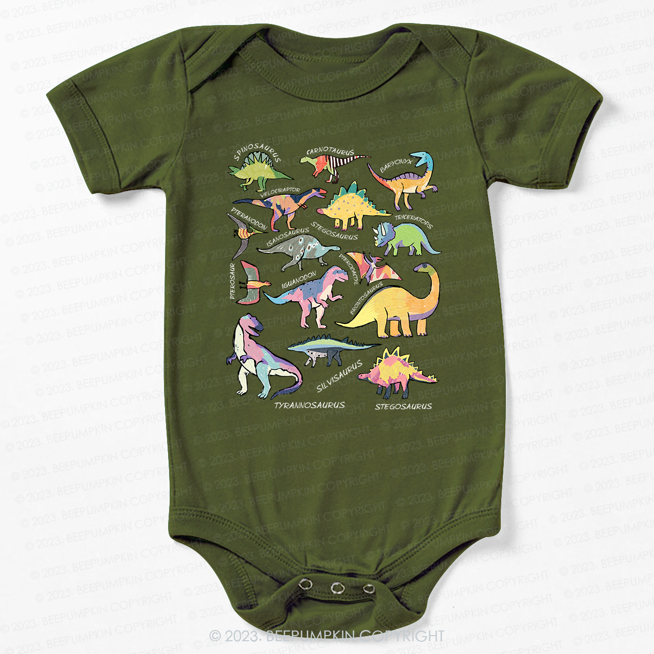 Retro Natural Baby Bodysuit - Types of Dinosaurs