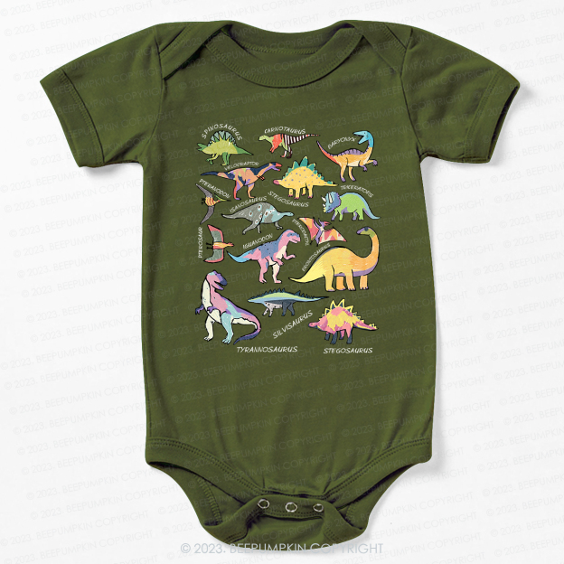 Retro Natural Baby Bodysuit - Types of Dinosaurs