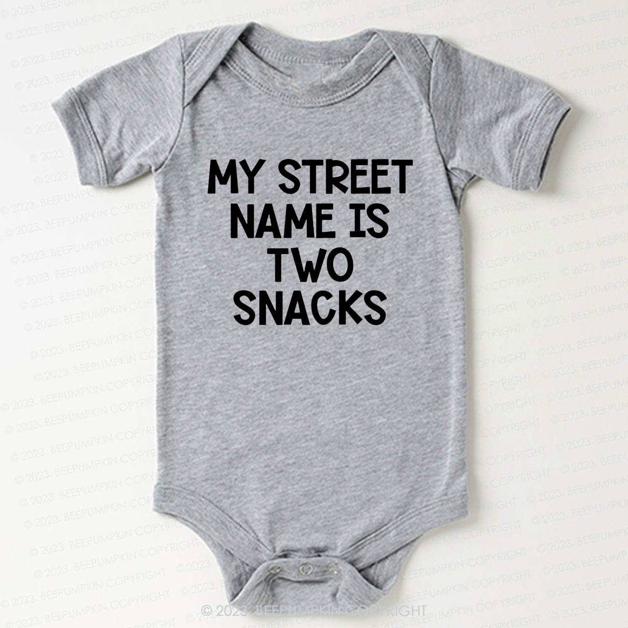 My Street Name Is Two Snacks Bodysuit For Baby